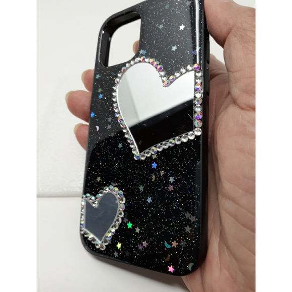Transparent Sequin Heart Mirror Design Phone Case - Picture 12 of 14